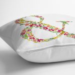 Beyaz Zemin Yaprak Temalı & Harfi Özel Tasarım Dijital Baskılı Yastık Kırlent Kılıfı Realhomes