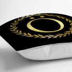 - Rh-K9576-Gorsel3 - Realhomes Siyah Zemin Gold Yaprak Çerçeveli Ö Harfi Özel Tasarım Dijital Baskılı Yastık Kırlent Kılıfı Realhomes