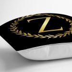 Siyah Zemin Gold Yaprak Çerçeveli Z Harfi Özel Tasarım Dijital Baskılı Yastık Kırlent Kılıfı Realhomes