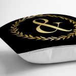 - Rh-K9590-Gorsel3 - Realhomes Siyah Zemin Gold Yaprak Çerçeveli & Harfi Özel Tasarım Dijital Baskılı Yastık Kırlent Kılıfı Realhomes