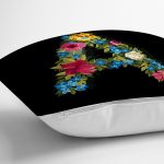 Siyah Zemin Renkli Gül Temalı A Harfi Özel Tasarım Dijital Baskılı Yastık Kırlent Kılıfı Realhomes