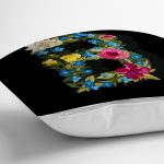 - Rh-K9592-Gorsel3 - Realhomes Siyah Zemin Renkli Gül Temalı B Harfi Özel Tasarım Dijital Baskılı Yastık Kırlent Kılıfı Realhomes