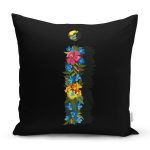 - Rh-K9600-Gorsel1 - Realhomes  Siyah Zemin Renkli Gül Temalı İ Harfi Özel Tasarım Dijital Baskılı Yastık Kırlent Kılıfı Realhomes