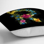 Siyah Zemin Renkli Gül Temalı R Harfi Özel Tasarım Dijital Baskılı Yastık Kırlent Kılıfı Realhomes