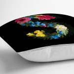 Siyah Zemin Renkli Gül Temalı S Harfi Özel Tasarım Dijital Baskılı Yastık Kırlent Kılıfı Realhomes