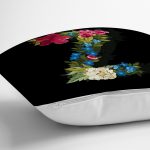 - Rh-K9621-Gorsel3 - Realhomes  Siyah Zemin Renkli Gül Temalı Z Harfi Özel Tasarım Dijital Baskılı Yastık Kırlent Kılıfı Realhomes