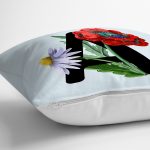 Mavi Zemin Çiçek Desenli Siyah A Harfi Özel Tasarım Dijital Baskılı Yastık Kırlent Kılıfı Realhomes