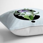 Mavi Zemin Çiçek Desenli Siyah Ç Harfi Özel Tasarım Dijital Baskılı Yastık Kırlent Kılıfı Realhomes