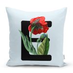 Mavi Zemin Çiçek Desenli Siyah E Harfi Özel Tasarım Dijital Baskılı Yastık Kırlent Kılıfı Realhomes