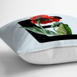 Mavi Zemin Çiçek Desenli Siyah E Harfi Özel Tasarım Dijital Baskılı Yastık Kırlent Kılıfı Realhomes