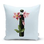 Mavi Zemin Çiçek Desenli Siyah İ Harfi Özel Tasarım Dijital Baskılı Yastık Kırlent Kılıfı Realhomes