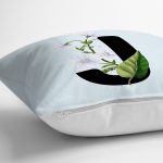 Mavi Zemin Çiçek Desenli Siyah J Harfi Özel Tasarım Dijital Baskılı Yastık Kırlent Kılıfı Realhomes