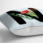 - Rh-K9638-Gorsel3 - Realhomes Mavi Zemin Çiçek Desenli Siyah N Harfi Özel Tasarım Dijital Baskılı Yastık Kırlent Kılıfı Realhomes