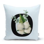 Mavi Zemin Çiçek Desenli Siyah O Harfi Özel Tasarım Dijital Baskılı Yastık Kırlent Kılıfı Realhomes