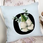 Mavi Zemin Çiçek Desenli Siyah O Harfi Özel Tasarım Dijital Baskılı Yastık Kırlent Kılıfı Realhomes