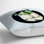 Mavi Zemin Çiçek Desenli Siyah O Harfi Özel Tasarım Dijital Baskılı Yastık Kırlent Kılıfı Realhomes