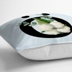 - Rh-K9640-Gorsel3 - Realhomes  Mavi Zemin Çiçek Desenli Siyah Ö Harfi Özel Tasarım Dijital Baskılı Yastık Kırlent Kılıfı Realhomes