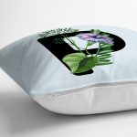 Mavi Zemin Çiçek Desenli Siyah P Harfi Özel Tasarım Dijital Baskılı Yastık Kırlent Kılıfı Realhomes