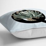 Mavi Zemin Çiçek Desenli Siyah Q Harfi Özel Tasarım Dijital Baskılı Yastık Kırlent Kılıfı Realhomes