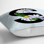 - Rh-K9644-Gorsel3 - Realhomes Mavi Zemin Çiçek Desenli Siyah S Harfi Özel Tasarım Dijital Baskılı Yastık Kırlent Kılıfı Realhomes