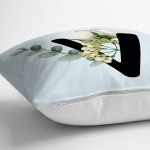 - Rh-K9649-Gorsel3 - Realhomes Mavi Zemin Çiçek Desenli Siyah V Harfi Özel Tasarım Dijital Baskılı Yastık Kırlent Kılıfı Realhomes