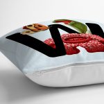 Mavi Zemin Çiçek Desenli Siyah W Harfi Özel Tasarım Dijital Baskılı Yastık Kırlent Kılıfı Realhomes