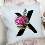 - Rh-K9651-Gorsel2 - Realhomes Mavi Zemin Çiçek Desenli Siyah X Harfi Özel Tasarım Dijital Baskılı Yastık Kırlent Kılıfı Realhomes