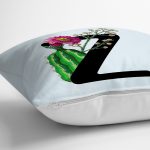 Mavi Zemin Çiçek Desenli Siyah Z Harfi Özel Tasarım Dijital Baskılı Yastık Kırlent Kılıfı Realhomes