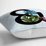 - Rh-K9654-Gorsel3 - Realhomes Mavi Zemin Çiçek Desenli Siyah & Harfi Özel Tasarım Dijital Baskılı Yastık Kırlent Kılıfı Realhomes