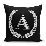 Siyah Beyaz Çelenkli A Harfi Özel Tasarım Dijital Baskılı Yastık Kırlent Kılıfı Realhomes