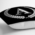 Siyah Beyaz Çelenkli A Harfi Özel Tasarım Dijital Baskılı Yastık Kırlent Kılıfı Realhomes