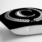 Siyah Beyaz Çelenkli C Harfi Özel Tasarım Dijital Baskılı Yastık Kırlent Kılıfı Realhomes