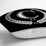 Siyah Beyaz Çelenkli Ç Harfi Özel Tasarım Dijital Baskılı Yastık Kırlent Kılıfı Realhomes