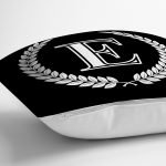 Siyah Beyaz Çelenkli E Harfi Özel Tasarım Dijital Baskılı Yastık Kırlent Kılıfı Realhomes