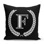 Siyah Beyaz Çelenkli F Harfi Özel Tasarım Dijital Baskılı Yastık Kırlent Kılıfı Realhomes