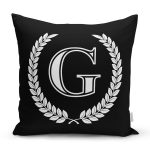 - Rh-K9662-Gorsel1 - Realhomes Siyah Beyaz Çelenkli G Harfi Özel Tasarım Dijital Baskılı Yastık Kırlent Kılıfı Realhomes