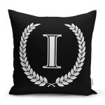 Siyah Beyaz Çelenkli I Harfi Özel Tasarım Dijital Baskılı Yastık Kırlent Kılıfı Realhomes