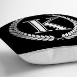 - Rh-K9667-Gorsel3 - Realhomes Siyah Beyaz Çelenkli K Harfi Özel Tasarım Dijital Baskılı Yastık Kırlent Kılıfı Realhomes