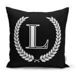 Siyah Beyaz Çelenkli L Harfi Özel Tasarım Dijital Baskılı Yastık Kırlent Kılıfı Realhomes