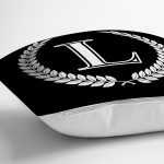 Siyah Beyaz Çelenkli L Harfi Özel Tasarım Dijital Baskılı Yastık Kırlent Kılıfı Realhomes