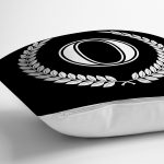 Siyah Beyaz Çelenkli O Harfi Özel Tasarım Dijital Baskılı Yastık Kırlent Kılıfı Realhomes