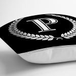 - Rh-K9673-Gorsel3 - Realhomes  Siyah Beyaz Çelenkli P Harfi Özel Tasarım Dijital Baskılı Yastık Kırlent Kılıfı Realhomes