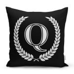 Siyah Beyaz Çelenkli Q Harfi Özel Tasarım Dijital Baskılı Yastık Kırlent Kılıfı Realhomes