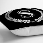 Siyah Beyaz Çelenkli S Harfi Özel Tasarım Dijital Baskılı Yastık Kırlent Kılıfı Realhomes