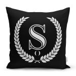 Siyah Beyaz Çelenkli Ş Harfi Özel Tasarım Dijital Baskılı Yastık Kırlent Kılıfı Realhomes