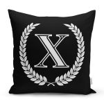 Siyah Beyaz Çelenkli X Harfi Özel Tasarım Dijital Baskılı Yastık Kırlent Kılıfı Realhomes