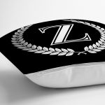 - Rh-K9685-Gorsel3 - Realhomes Siyah Beyaz Çelenkli Z Harfi Özel Tasarım Dijital Baskılı Yastık Kırlent Kılıfı Realhomes