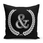 - Rh-K9686-Gorsel1 - Realhomes Siyah Beyaz Çelenkli & Harfi Özel Tasarım Dijital Baskılı Yastık Kırlent Kılıfı Realhomes