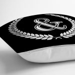 - Rh-K9686-Gorsel3 - Realhomes Siyah Beyaz Çelenkli & Harfi Özel Tasarım Dijital Baskılı Yastık Kırlent Kılıfı Realhomes