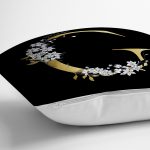 Siyah Zemin Beyaz Gül Motifli Gold G Harfi Özel Tasarım Dijital Baskılı Yastık Kırlent Kılıfı Realhomes